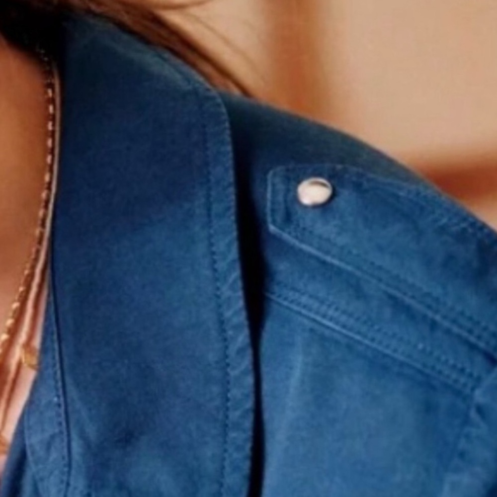 Sezane Davania Blue Snaps Button Down Shirt Size 4 - Picture 8 of 8